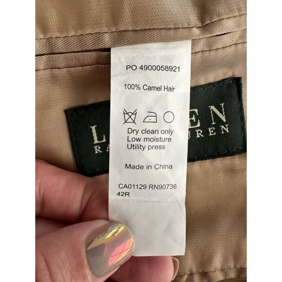Lauren Ralph Lauren 100% Camel Hair Blazer Sports Coat Men’s Tan 42R Two Button - Picture 3 of 6